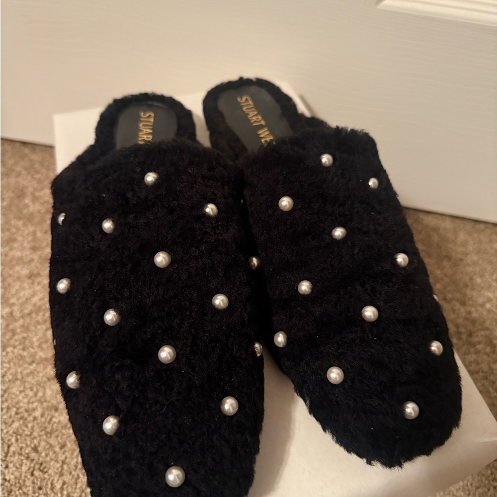 Stuart Weitzman Black Cozy Slippers